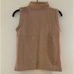 Jigsaw Sequined Wool Sleeveless Sweater in Camel Color M